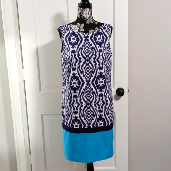 🆕 💙Anne Klein💙 - Ikat Blue Shift Dress - Picture 1 of 11